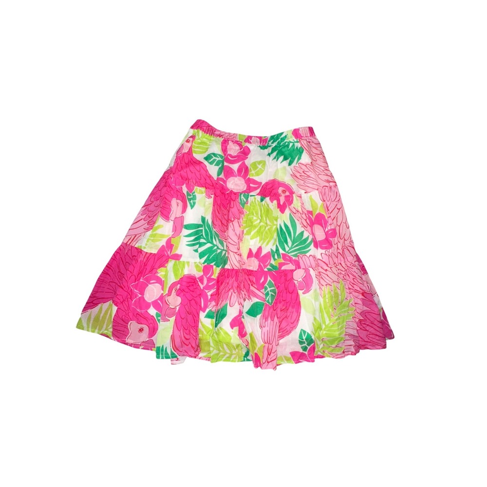 Lilly Pulitzer Womens Pink Parrot Tropical Pull On Fit and Flare Skirt Vintage 4